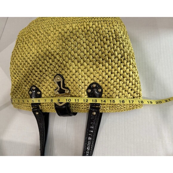 Michael Kors Womens Santorini Tote Bag Yellow Black Straw Patent Leather Woven - Picture 7 of 16